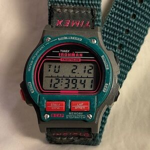 RARE Timex Ironman Triathlon Ladies/Womens/Unisex Watch Red/Teal Indiglo Vintage